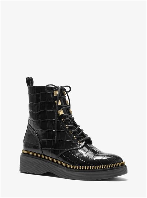 haskell michael kors|Haskell Crocodile Embossed Leather Combat Boot .